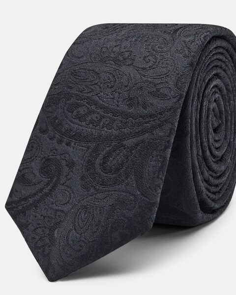 Silk Self Paisley Tie, Black, hi-res